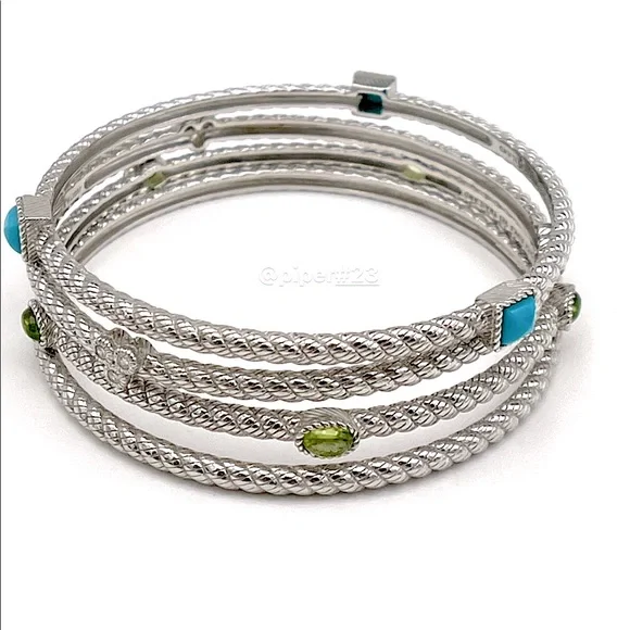 EUC Judith Ripka Sterling Silver Multi-gemstone & Diamonique Bangle Bracelet Set - Picture 2 of 9